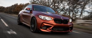 Превью обои bmw m2, bmw, автомобиль, коричневый, дорога, скорость