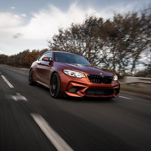 Превью обои bmw m2, bmw, автомобиль, коричневый, дорога, скорость