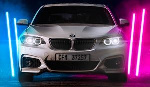 Превью обои bmw m2, bmw, автомобиль, белый, неон