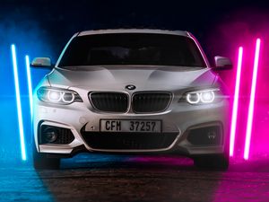 Превью обои bmw m2, bmw, автомобиль, белый, неон