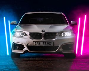 Превью обои bmw m2, bmw, автомобиль, белый, неон