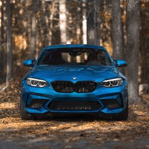 Превью обои bmw m2, bmw, автомобиль, синий, вид спереди