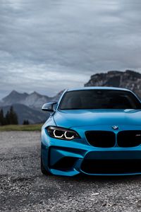 Превью обои bmw m2, bmw, вид спереди, синий, фары