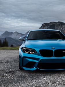 Превью обои bmw m2, bmw, вид спереди, синий, фары