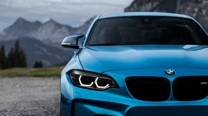 Превью обои bmw m2, bmw, вид спереди, синий, фары