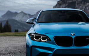 Превью обои bmw m2, bmw, вид спереди, синий, фары