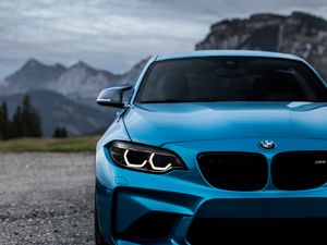 Превью обои bmw m2, bmw, вид спереди, синий, фары
