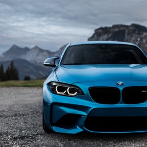 Превью обои bmw m2, bmw, вид спереди, синий, фары