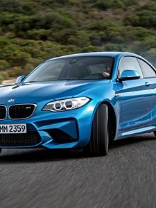 Превью обои bmw, m2, f87, синий, вид сбоку