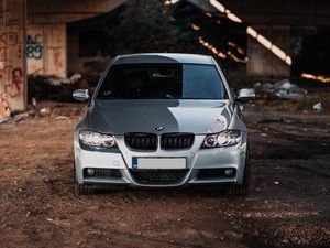 Превью обои bmw m3, bmw, автомобиль, серый, вид спереди