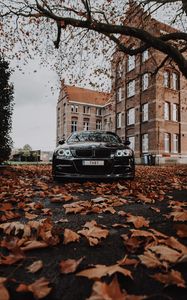 Превью обои bmw m3, bmw, автомобиль, черный, вид спереди, осень