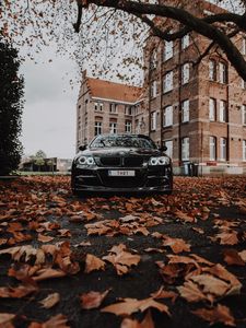 Превью обои bmw m3, bmw, автомобиль, черный, вид спереди, осень