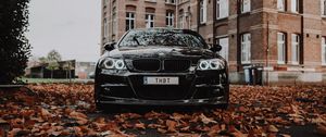 Превью обои bmw m3, bmw, автомобиль, черный, вид спереди, осень