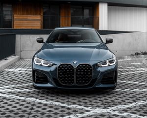 Превью обои bmw m3, bmw, автомобиль, синий, вид спереди, парковка