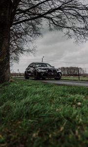 Превью обои bmw m3, bmw, автомобиль, черный, трава, дорога