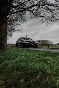 Превью обои bmw m3, bmw, автомобиль, черный, трава, дорога