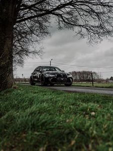 Превью обои bmw m3, bmw, автомобиль, черный, трава, дорога