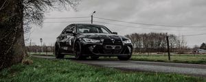 Превью обои bmw m3, bmw, автомобиль, черный, трава, дорога