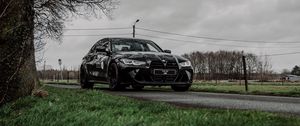 Превью обои bmw m3, bmw, автомобиль, черный, трава, дорога