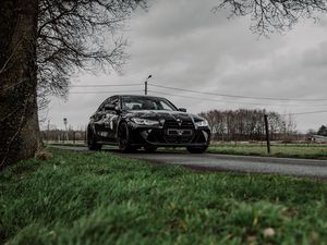 Превью обои bmw m3, bmw, автомобиль, черный, трава, дорога