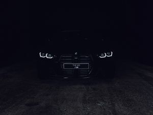 Превью обои bmw m3, bmw, автомобиль, фары, черный, дорога, темный