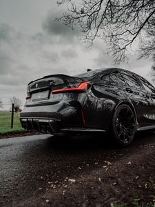 Превью обои bmw m3, bmw, автомобиль, черный, дорога, поле