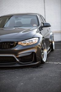 Превью обои bmw m3, bmw, автомобиль, вид спереди, фара, асфальт