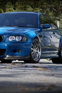 Превью обои bmw, m3, e46, синий, вид спереди