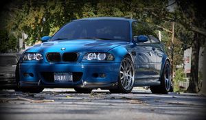 Превью обои bmw, m3, e46, синий, вид спереди