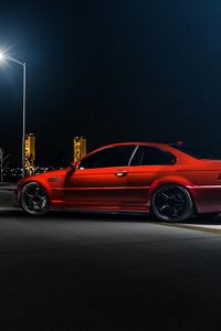 Превью обои bmw, m3, e46, авто, красный, вид сбоку, ночь