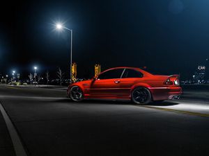 Превью обои bmw, m3, e46, авто, красный, вид сбоку, ночь