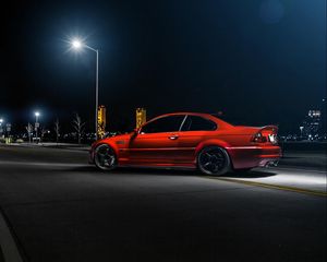 Превью обои bmw, m3, e46, авто, красный, вид сбоку, ночь