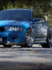 Превью обои bmw, m3, e46, синий, вид спереди