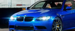 Превью обои bmw, m3, e92, синий, вид спереди