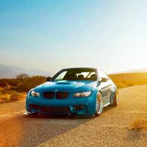 Превью обои bmw, m3, e92, голубой, пустынно