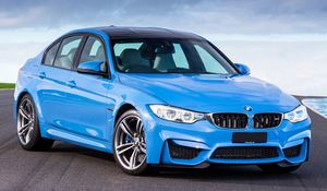 Превью обои bmw, m3, f80, голубой, вид сбоку