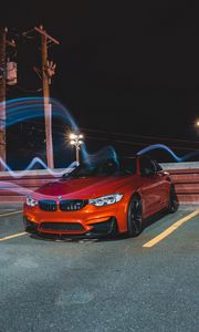 Превью обои bmw m4, bmw, автомобиль, спорткар, вид спереди, красный