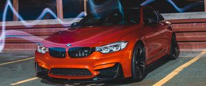 Превью обои bmw m4, bmw, автомобиль, спорткар, вид спереди, красный