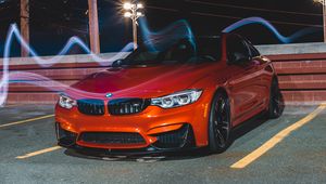 Превью обои bmw m4, bmw, автомобиль, спорткар, вид спереди, красный