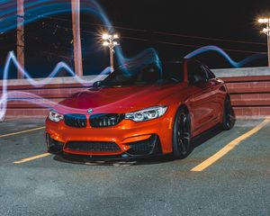 Превью обои bmw m4, bmw, автомобиль, спорткар, вид спереди, красный