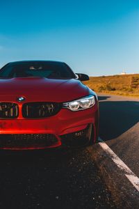 Превью обои bmw m4, bmw, автомобиль, вид спереди, фара, красный