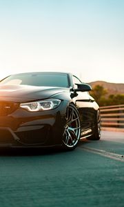 Превью обои bmw m4, bmw, автомобиль, вид спереди, фара, черный