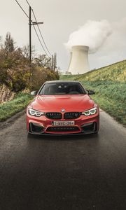 Превью обои bmw m4, bmw, автомобиль, красный, вид спереди