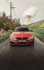 Превью обои bmw m4, bmw, автомобиль, красный, вид спереди