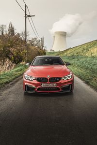 Превью обои bmw m4, bmw, автомобиль, красный, вид спереди