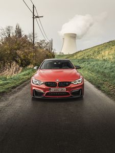 Превью обои bmw m4, bmw, автомобиль, красный, вид спереди