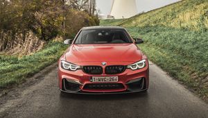 Превью обои bmw m4, bmw, автомобиль, красный, вид спереди