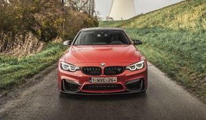 Превью обои bmw m4, bmw, автомобиль, красный, вид спереди