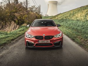 Превью обои bmw m4, bmw, автомобиль, красный, вид спереди