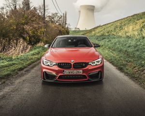 Превью обои bmw m4, bmw, автомобиль, красный, вид спереди